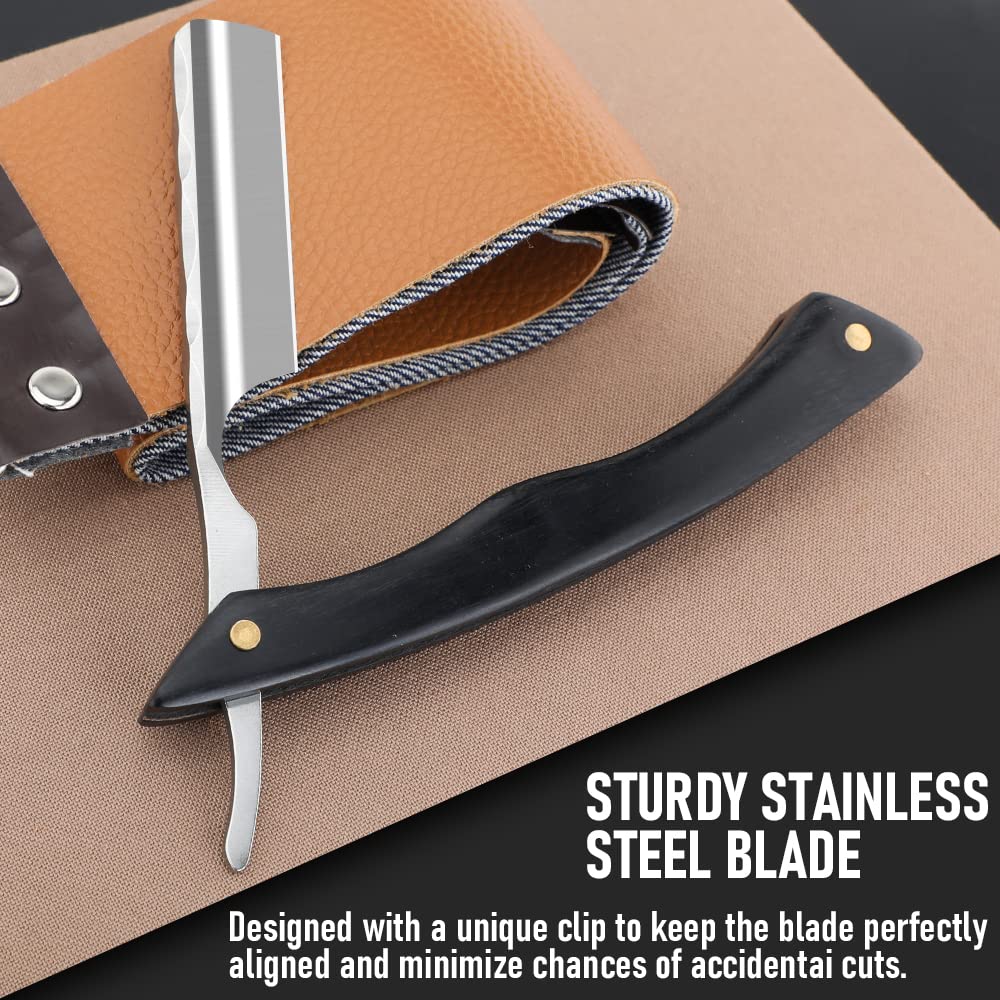 Straight Razor With Strope  Professional Straight Edge Barber Razor Premium Stainless Steel Shaver  3