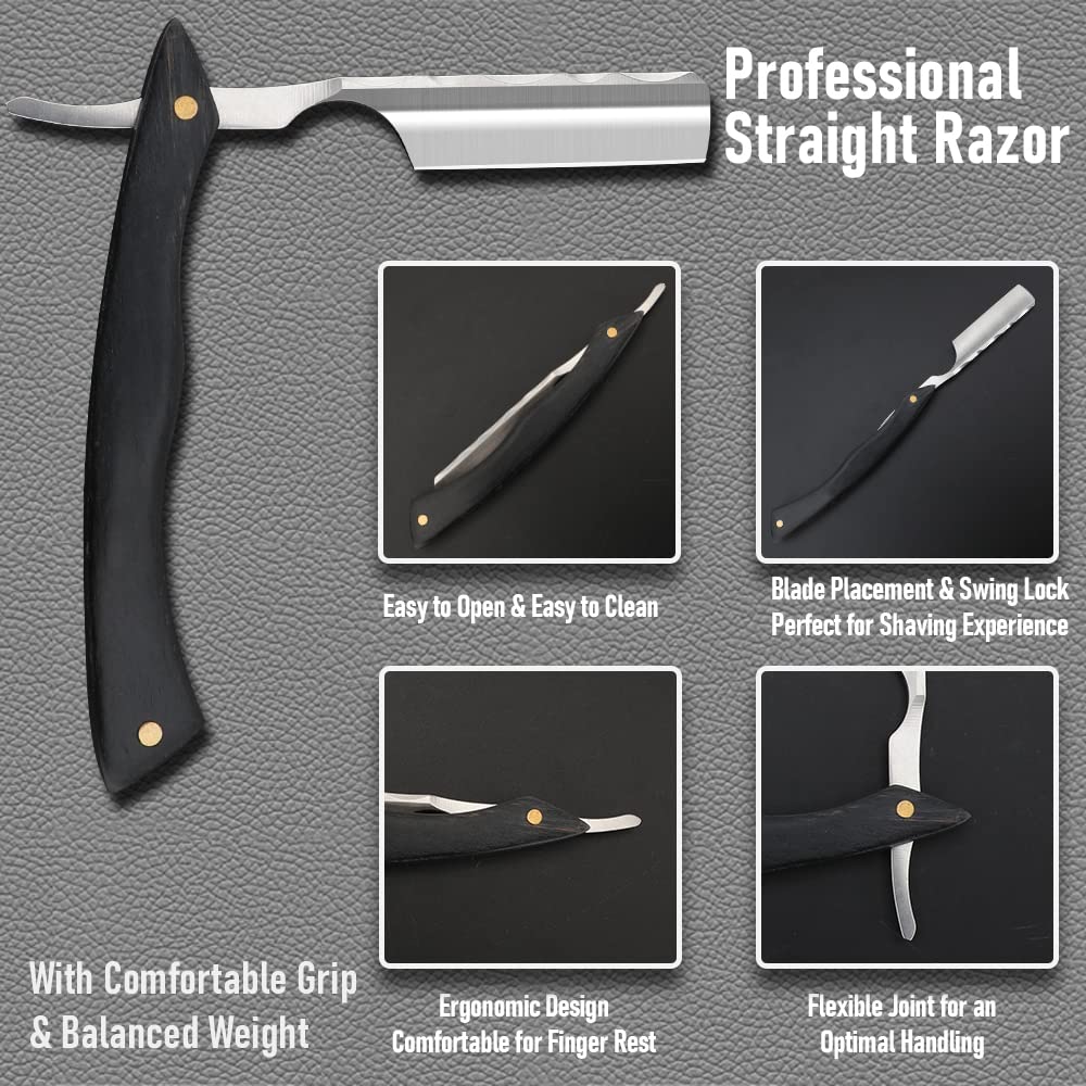 Straight Razor With Strope  Professional Straight Edge Barber Razor Premium Stainless Steel Shaver  5
