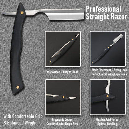 Straight Razor With Strope  Professional Straight Edge Barber Razor Premium Stainless Steel Shaver  5