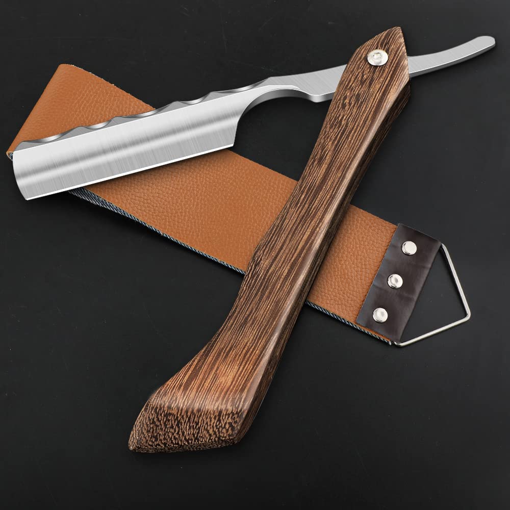 Straight Razor with Strope - Professional Straight Edge Barber Razor Premium D2 Steel Shaver Razor with Shaving