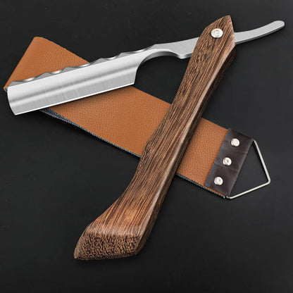 Straight Razor with Strope - Professional Straight Edge Barber Razor Premium D2 Steel Shaver Razor with Shaving