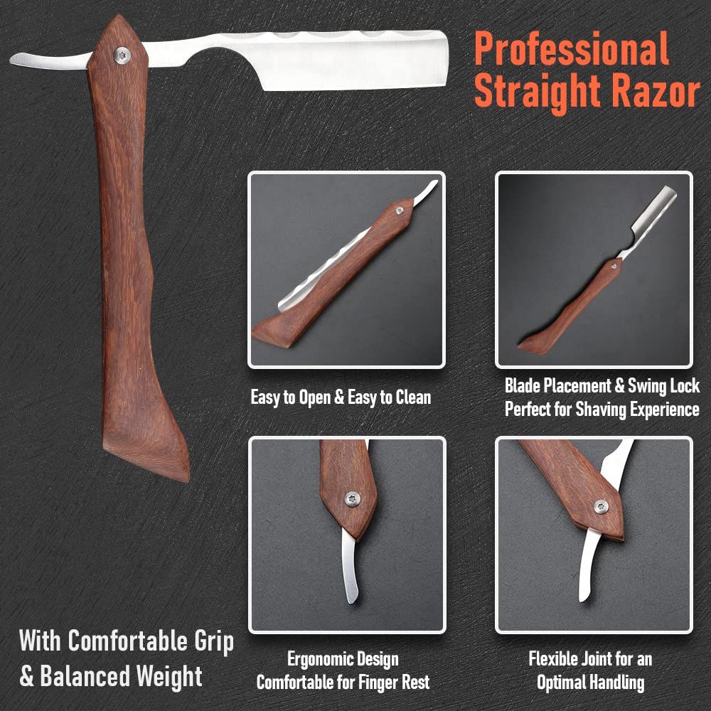 Straight Sharp Razor With Strope  Professional Straight Edge Barber Razor Premium Stainless Steel S 5