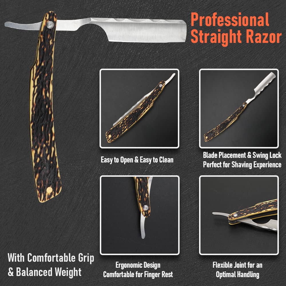 Straight Razor With Strope  Professional Straight Edge Barber Razor Premium Stainless Steel Shaver  5