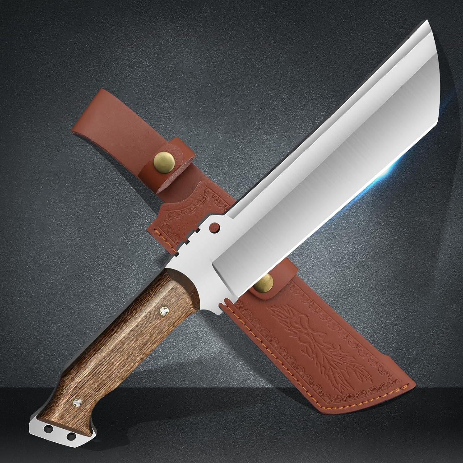 13.8 inch Outdoor Hunting Knife with Sheath Fixed Blade Knives Survival Machete for Cutting Trees, for Yard Work