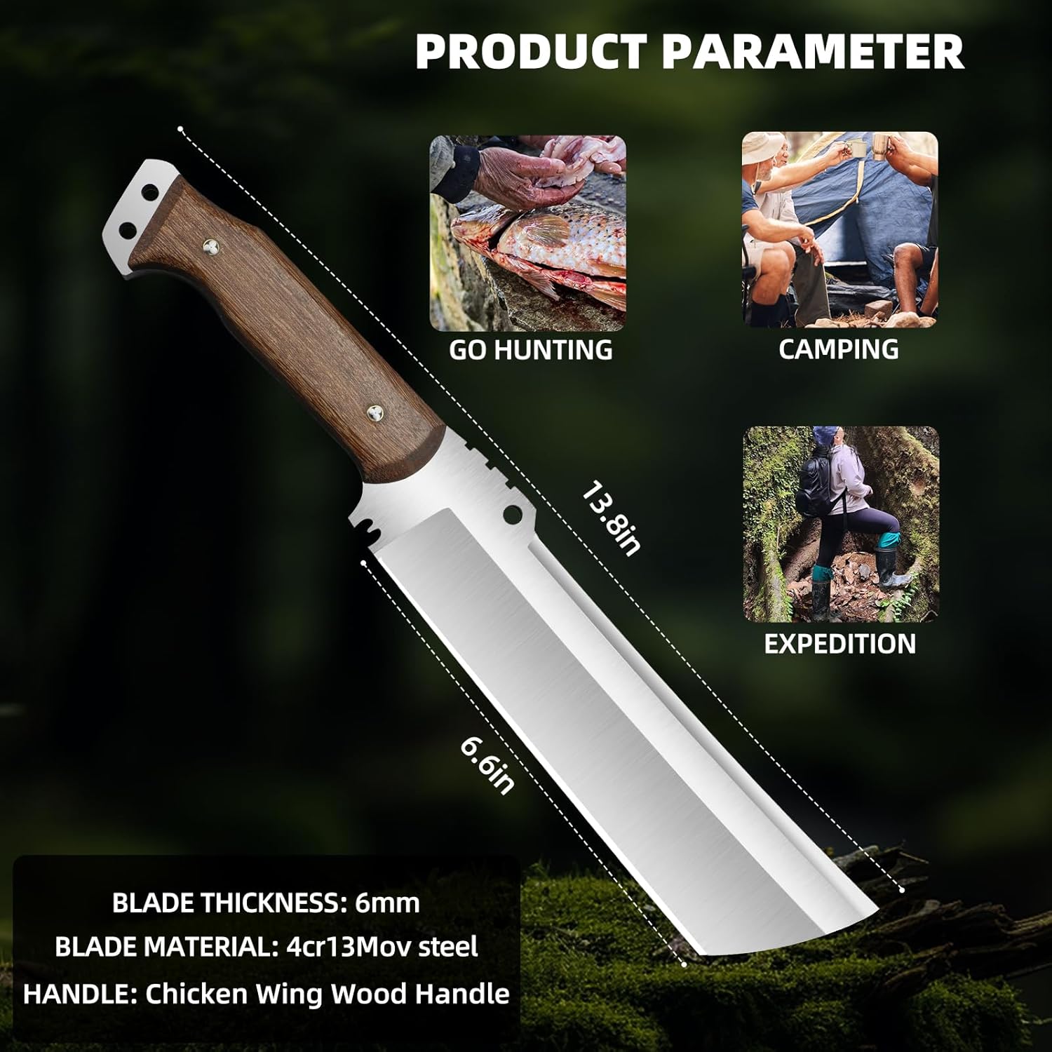 138 Inch Outdoor Hunting Knife With Sheath Fixed Blade Knives Survival Machete For Cutting Trees Fo 6