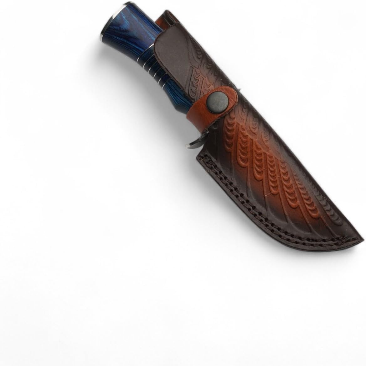 Hunting Knife For Men  Genuine Leather Sheath  Blue Micarta Handle Long Bowie Knives For Survival   2