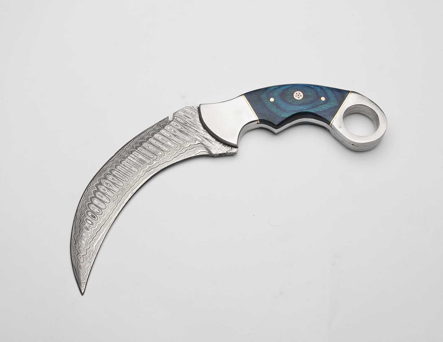 Karambit Knife  Blue And Silver Handle  Damascus Steel Blade  Unique Blue And Silver Design For A S 1