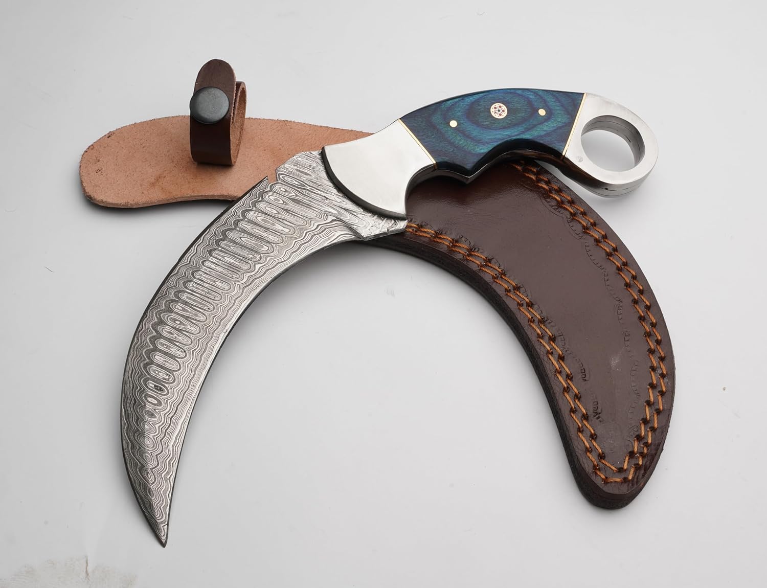 Karambit Knife  Blue And Silver Handle  Damascus Steel Blade  Unique Blue And Silver Design For A S 2