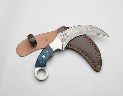 Karambit Knife  Blue And Silver Handle  Damascus Steel Blade  Unique Blue And Silver Design For A S 3