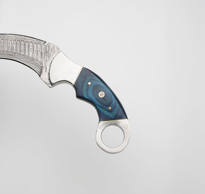 Karambit Knife  Blue And Silver Handle  Damascus Steel Blade  Unique Blue And Silver Design For A S 4