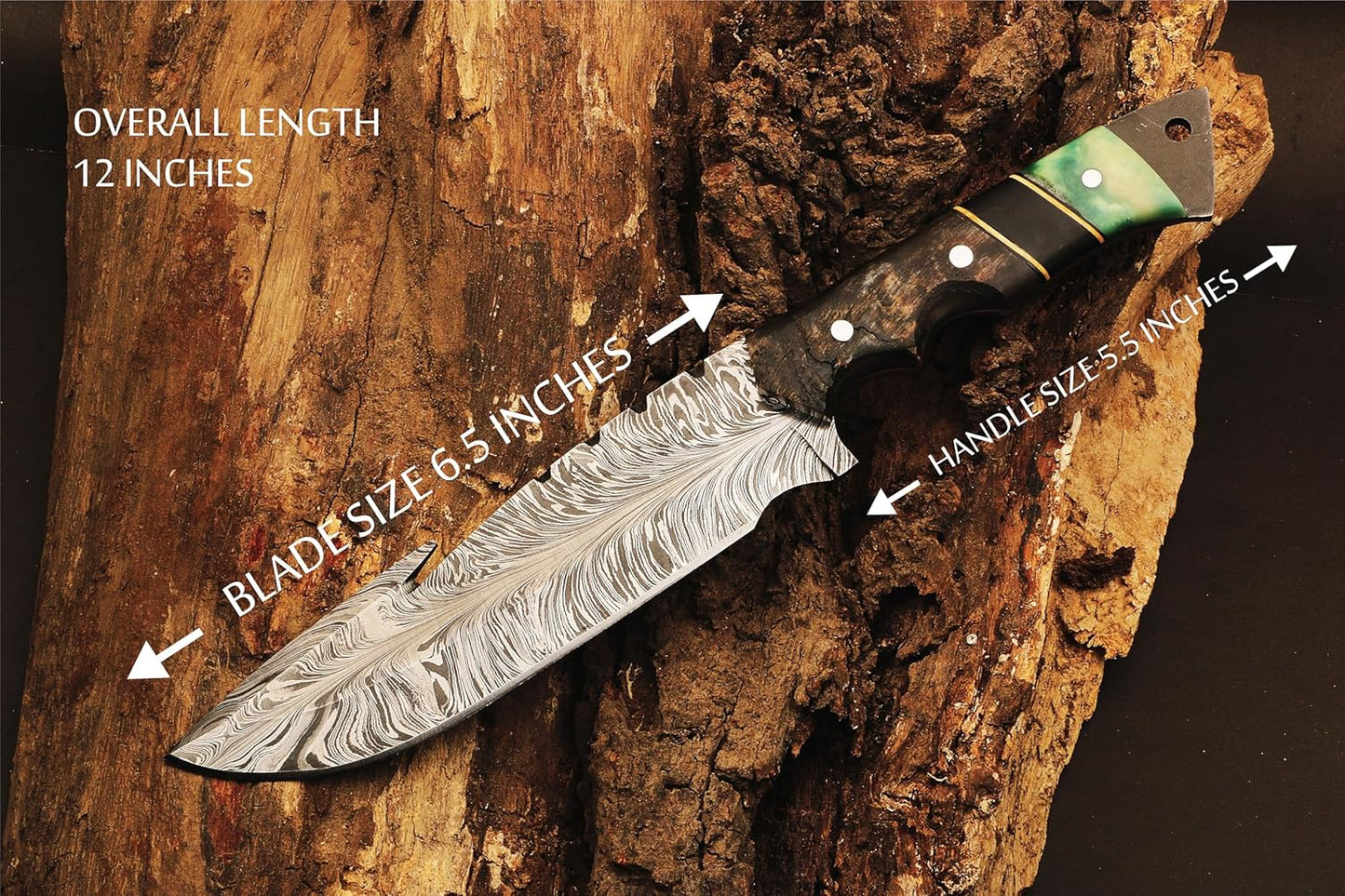 12Inch Premium Handcrafted Damascus Steel Hunting Knife  65 Inch Full Tang Blade With 55 Inch Ergon 5
