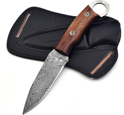 Fixed Blade Hunting Knife Full Tang Handmade Damascus Steel Sharp Edge Rosewood Handle EDC Camping Knife Ideal Skinning