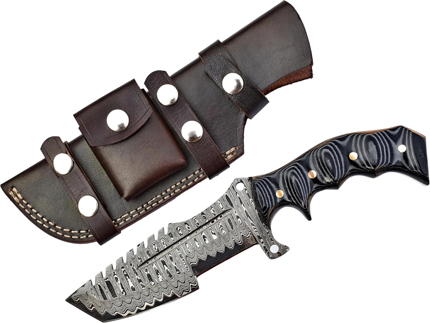 Tracker Knife Hunting Knife Full Tang Handmade Damascus Steel Sharp Edge EDC Camping Knife Ideal Gray Black Micarta
