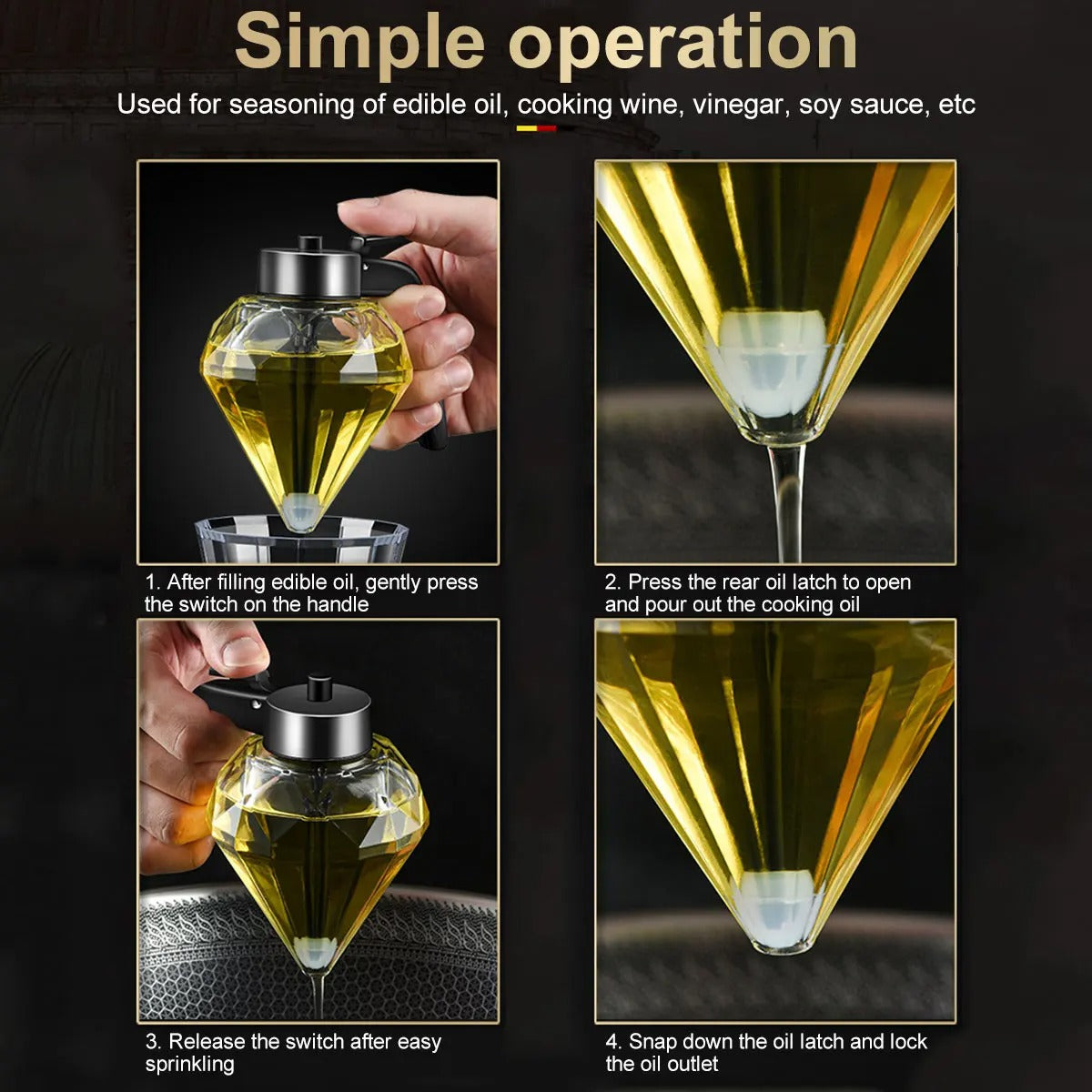 Elegant DiamondShaped Glass Honey Dispenser  200ml Multifunctional Kitchen Oil  Vinegar Bottle 5