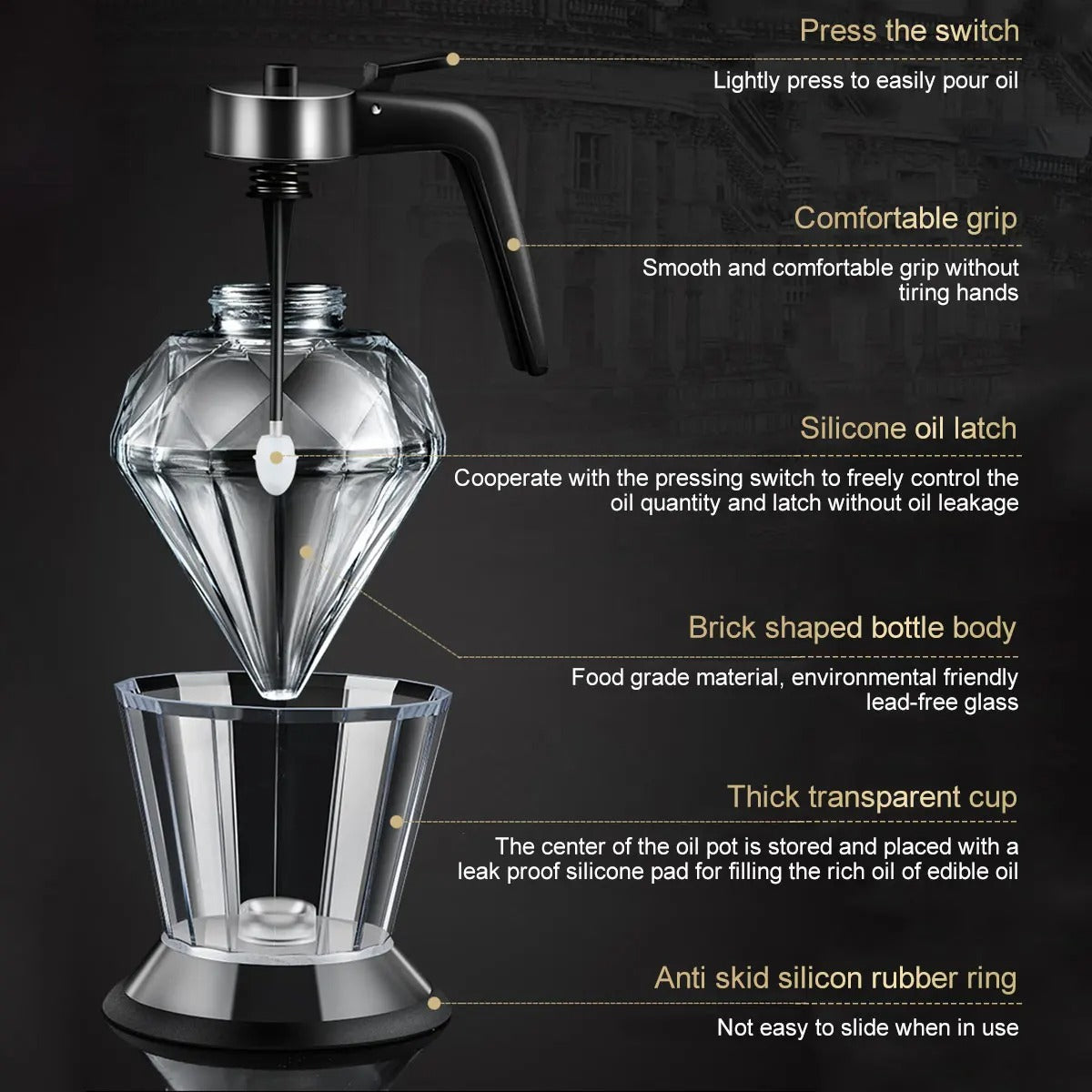 Elegant DiamondShaped Glass Honey Dispenser  200ml Multifunctional Kitchen Oil  Vinegar Bottle 3