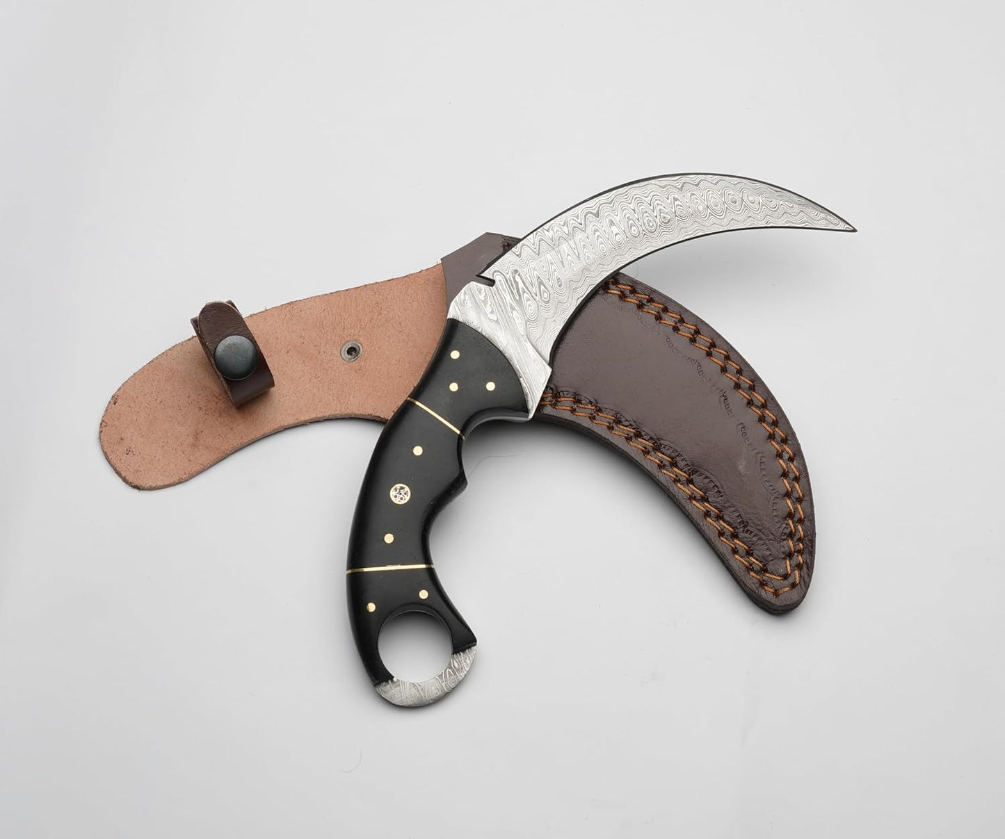 10 Damascus Karambit Knife With Leather Sheath  Handmade Survival Claw Tactical Teeth Knife 2