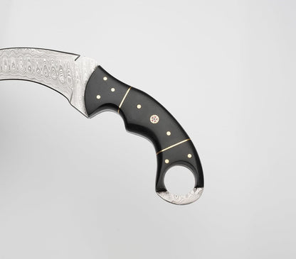 10 Damascus Karambit Knife With Leather Sheath  Handmade Survival Claw Tactical Teeth Knife 3