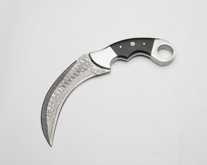 Karambit Knife  Black And Silver Handle  Damascus Steel Blade  Sleek TwoTone Design For A Premium L 1
