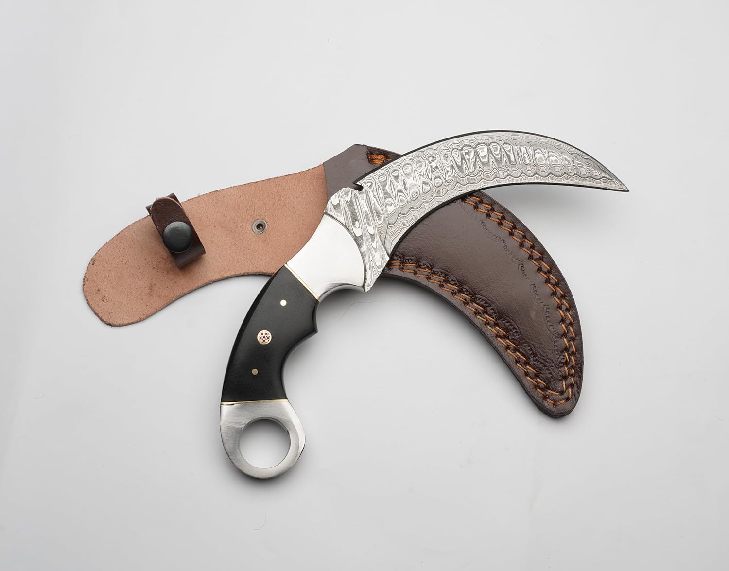 Karambit Knife  Black And Silver Handle  Damascus Steel Blade  Sleek TwoTone Design For A Premium L 2