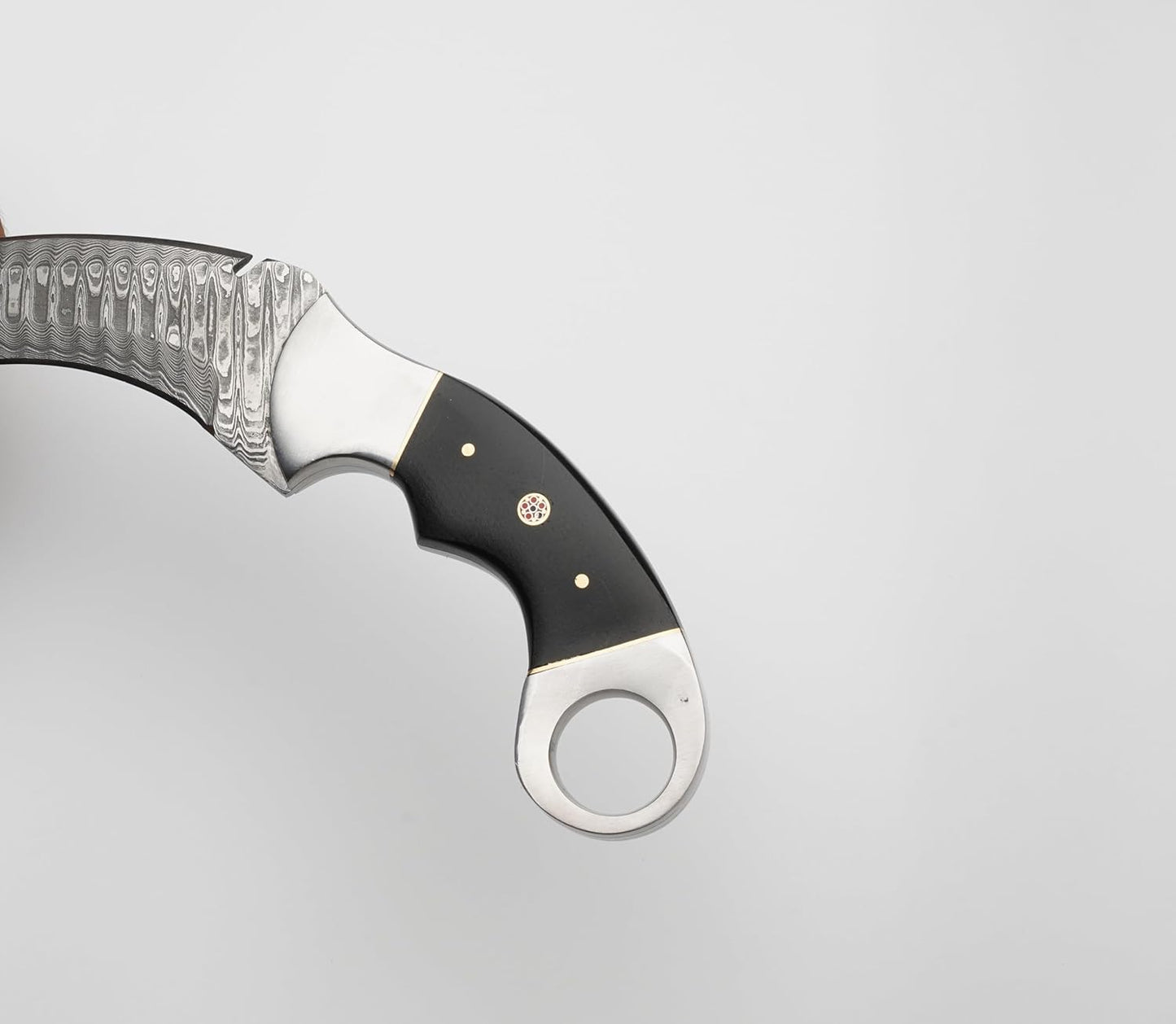 Karambit Knife  Black And Silver Handle  Damascus Steel Blade  Sleek TwoTone Design For A Premium L 3