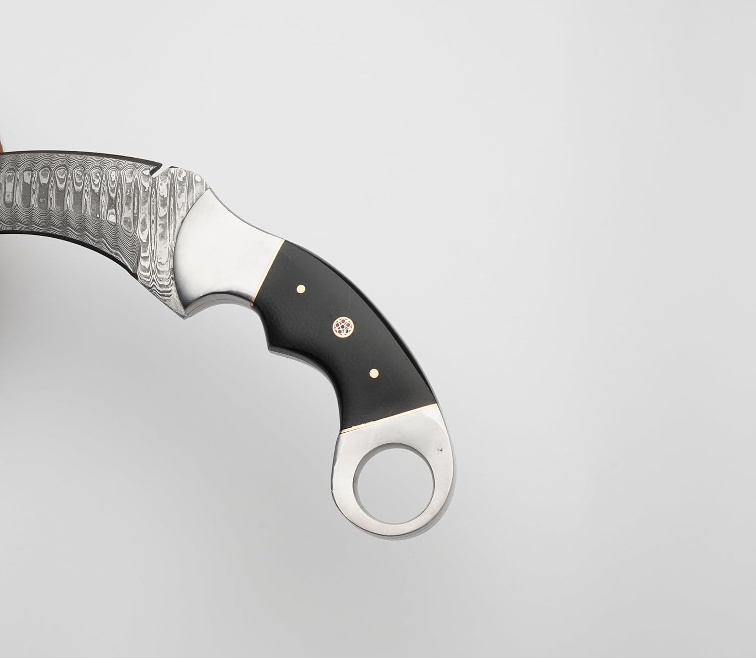 Karambit Knife  Black And Silver Handle  Damascus Steel Blade  Sleek TwoTone Design For A Premium L 3