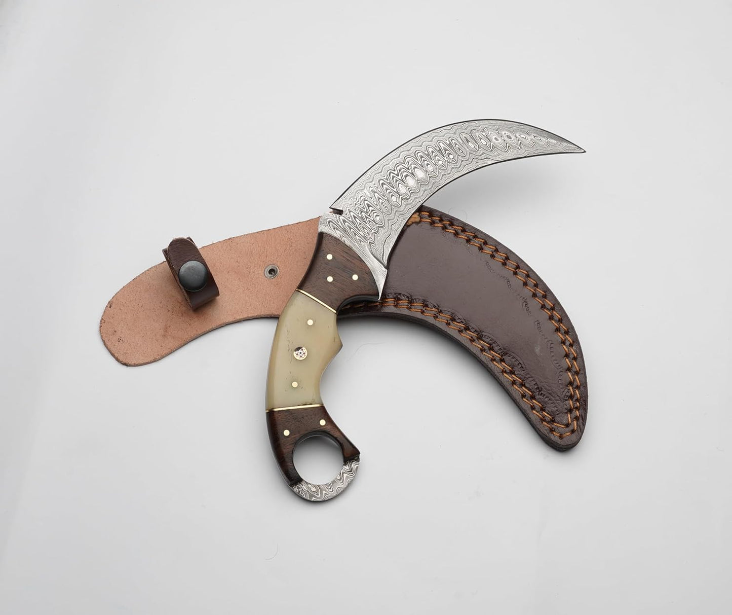 Karambit Knife  Ivory And Brown Handle  Damascus Steel Blade  Unique TwoTone Handle For A Distincti