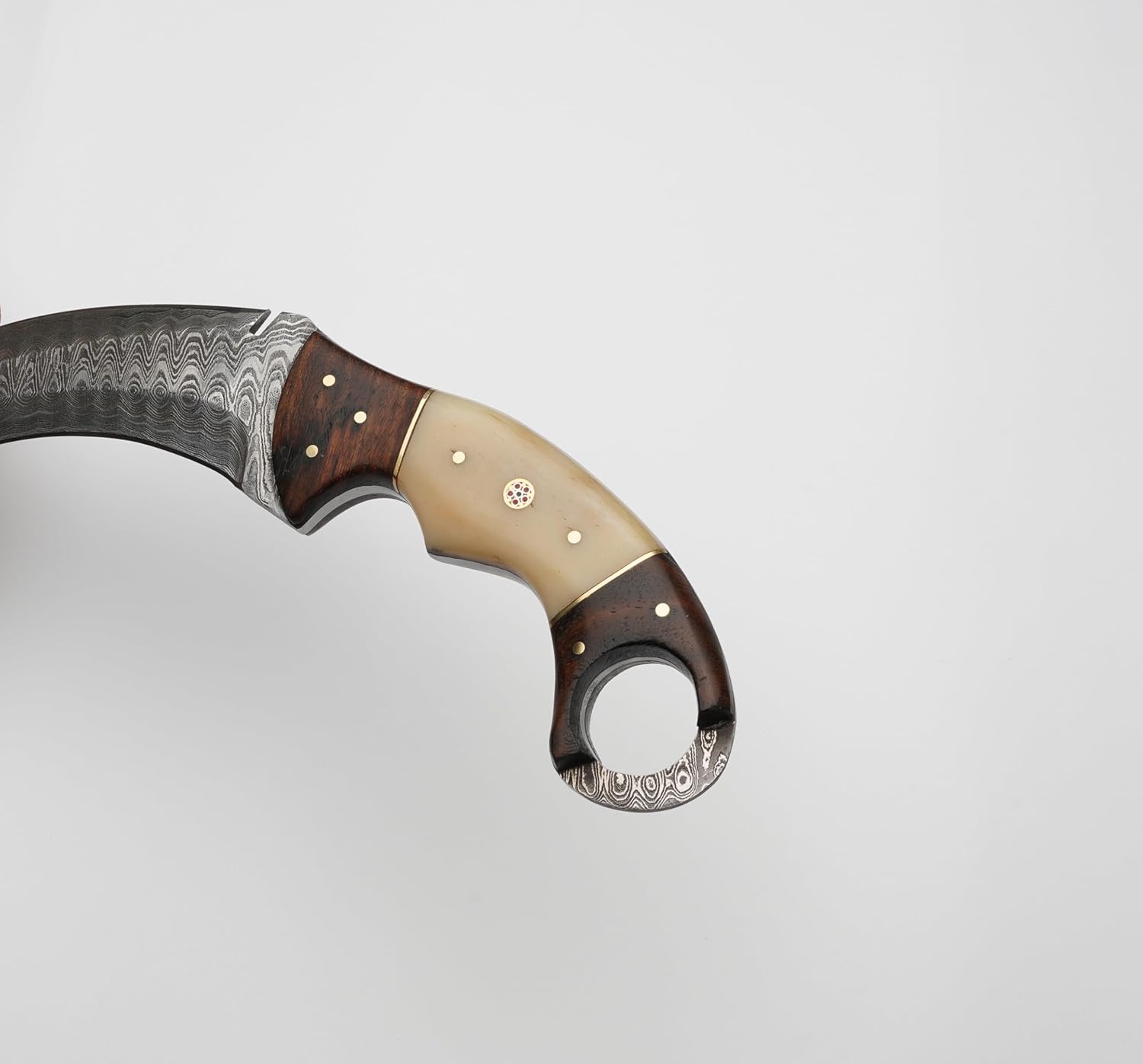 Karambit Knife  Ivory And Brown Handle  Damascus Steel Blade  Unique TwoTone Handle For A Distincti