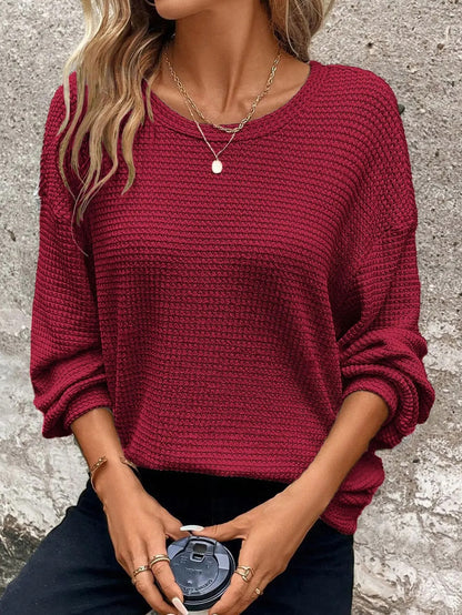 Women's Plus Size Autumn/Winter Round Neck Long Sleeve Pullover – Cozy Solid Color Top