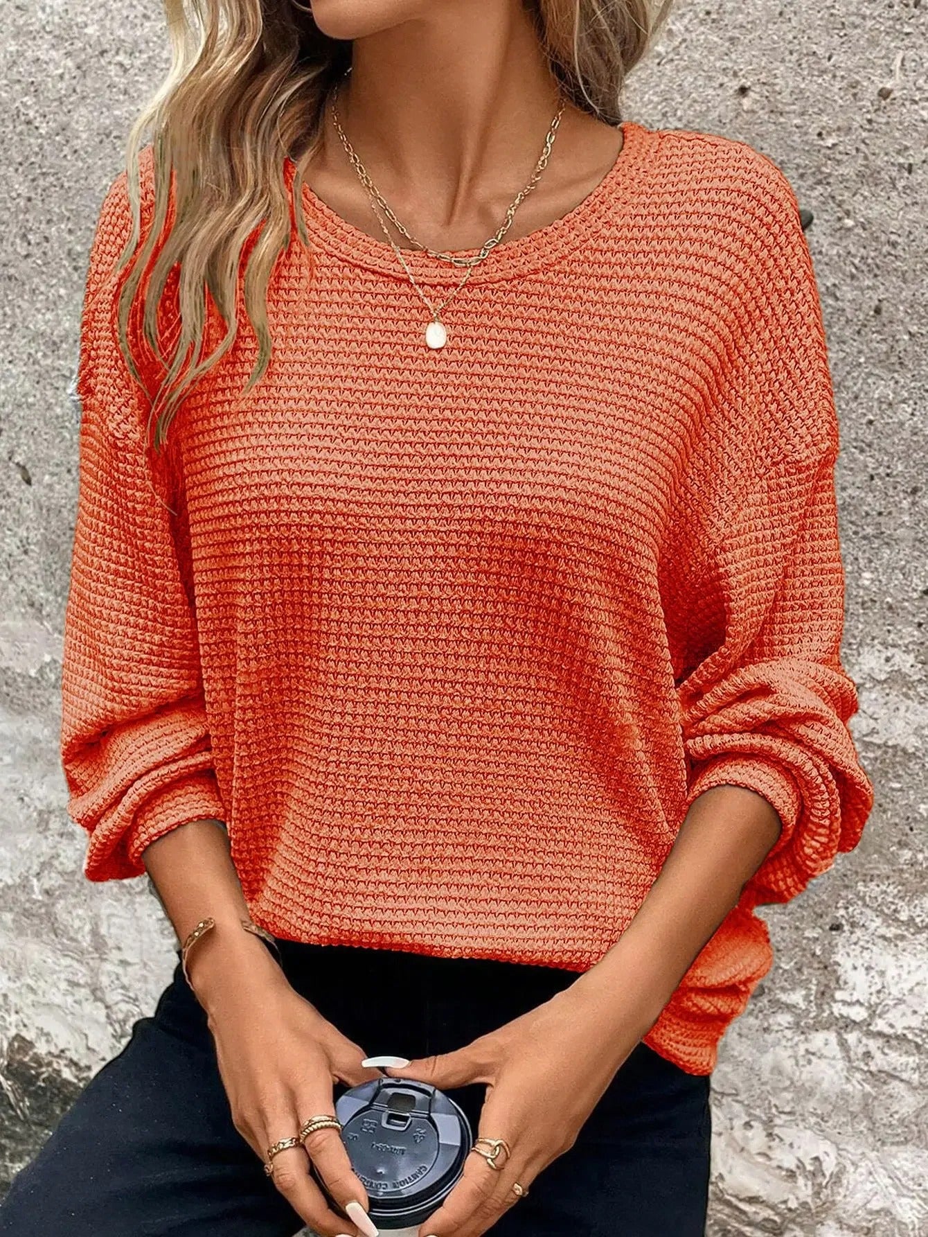Womens Plus Size AutumnWinter Round Neck Long Sleeve Pullover  Cozy Solid Color Top 7