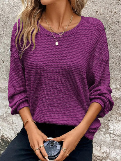Womens Plus Size AutumnWinter Round Neck Long Sleeve Pullover  Cozy Solid Color Top 6