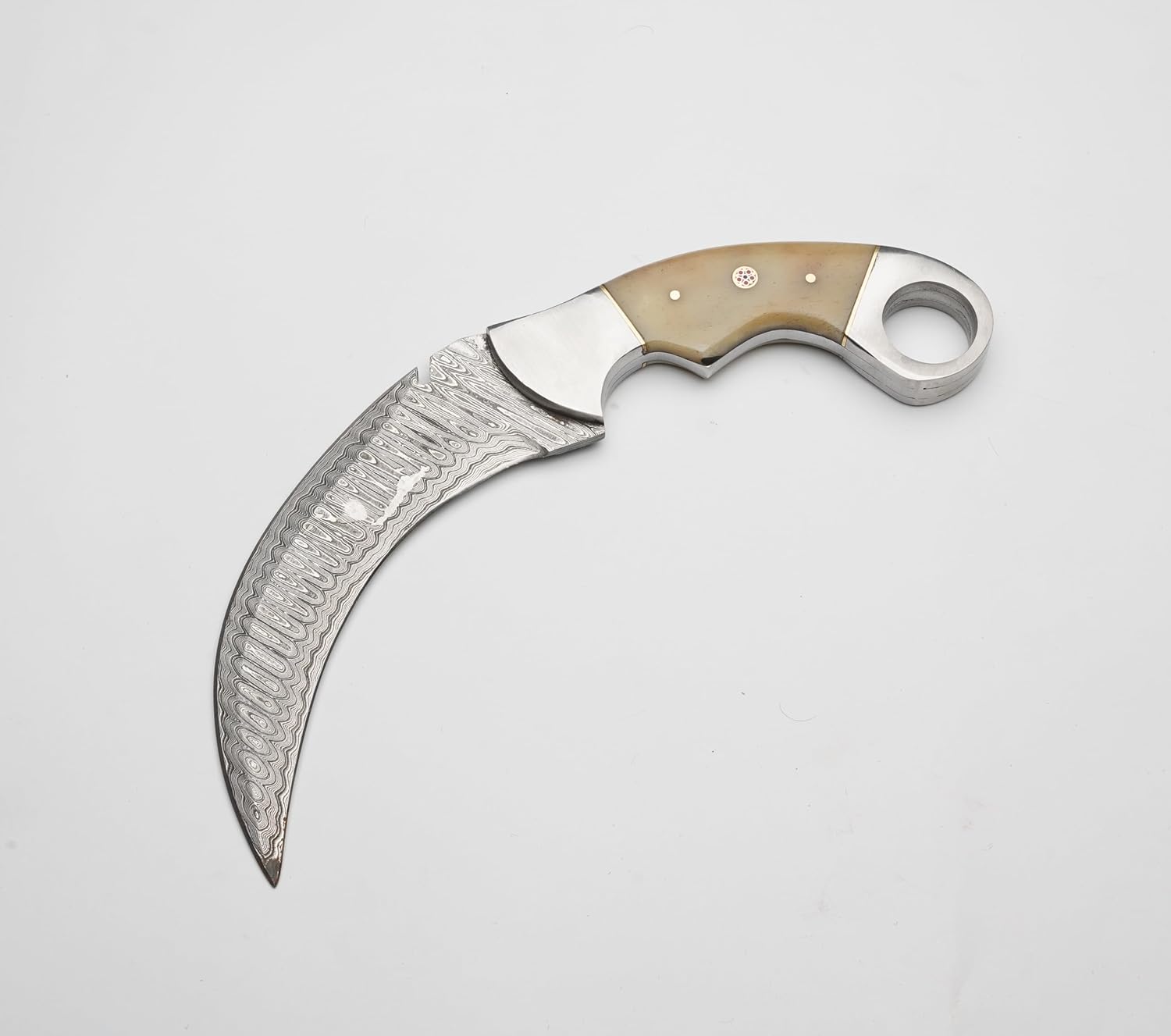 Karambit Knife  Ivory And Silver Handle  Damascus Steel Blade  Elegant TwoTone Design For A Refined