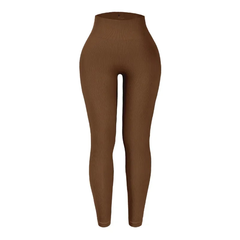 Womens Knitted Leggings With Elastic Waist Seamless Slim Thread Tights Ribbed Training Leggings 4