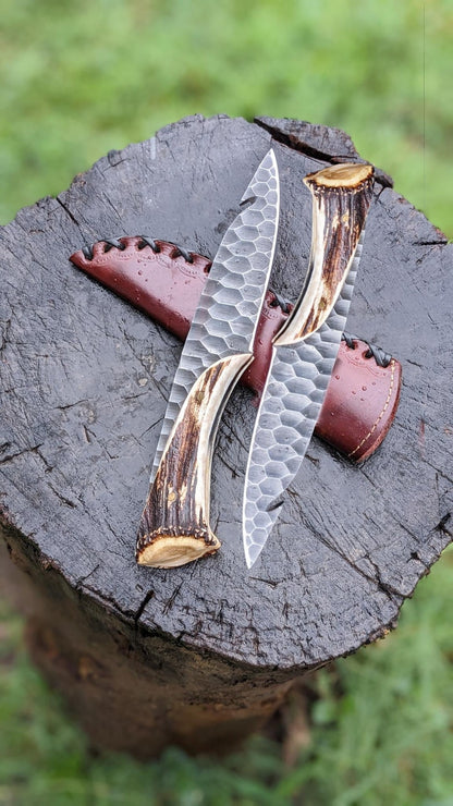 Handcrafted Full Tang Hunting Knives – Stag Crown Antler Handle Blades with Sheath
