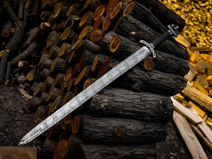 ALFARI 38 Inches Damascus Steel Sword Viking Double Edge Sword With Sheath Handmade Barbarian Sword 1