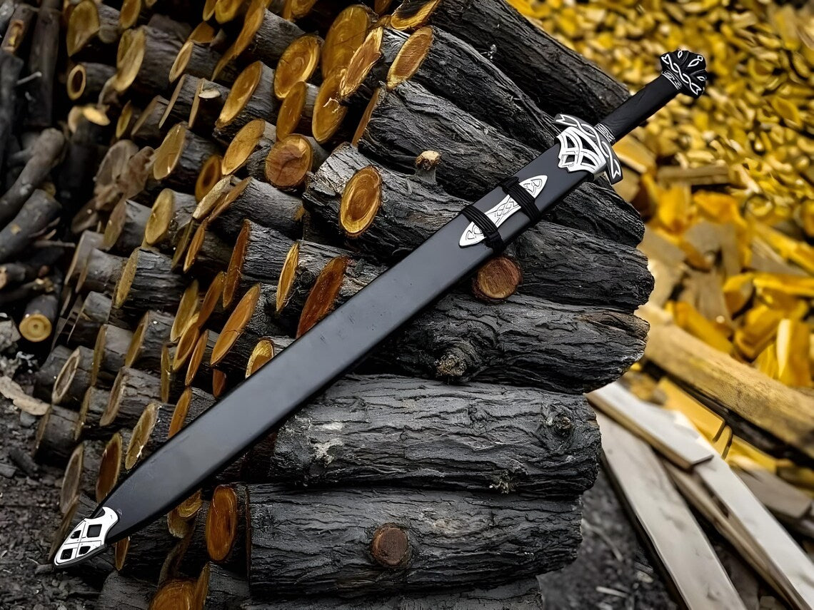ALFARI 38 Inches Damascus Steel Sword Viking Double Edge Sword With Sheath Handmade Barbarian Sword 2