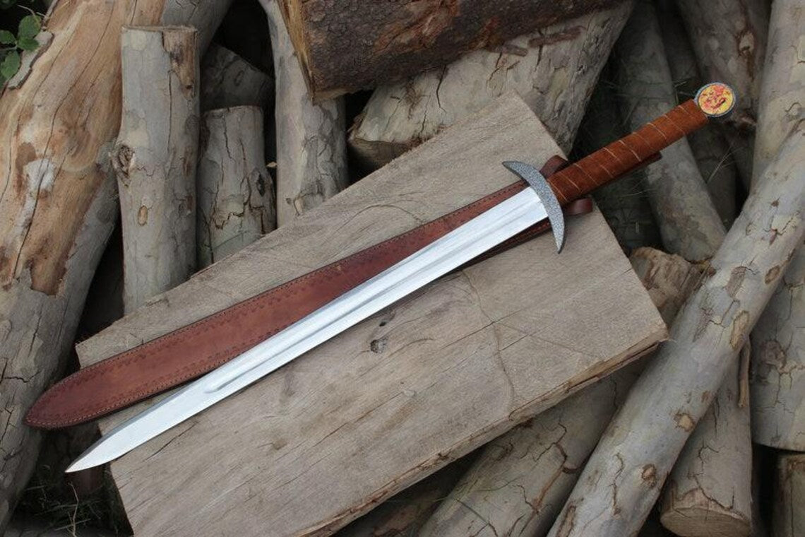 38 Inches Damascus Steel Sword Viking Double Edge Sword With Sheath Handmade Barbarian sword Unique Norse sword,