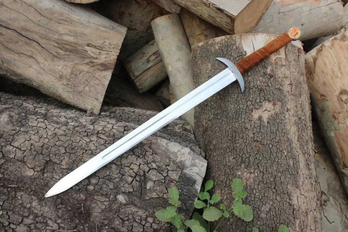 ALFARI 38 Inches Damascus Steel Sword Viking Double Edge Sword With Sheath Handmade Barbarian Sword 1