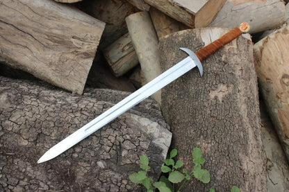ALFARI 38 Inches Damascus Steel Sword Viking Double Edge Sword With Sheath Handmade Barbarian Sword 1