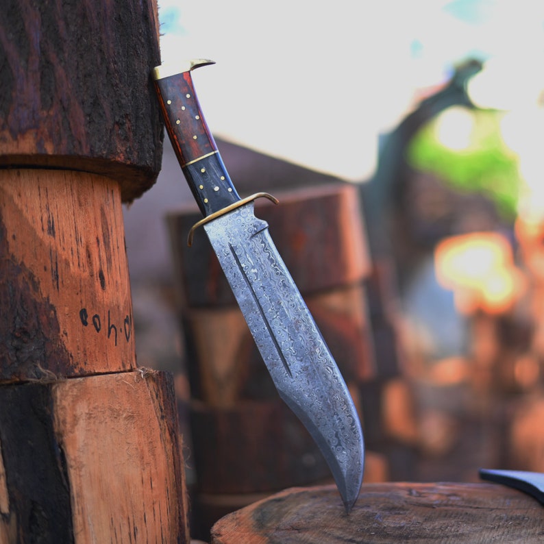 Handmade Damascus Steel Bowie Knife  Christmas Gift For Him  Premium Blade For Hunting And Camping