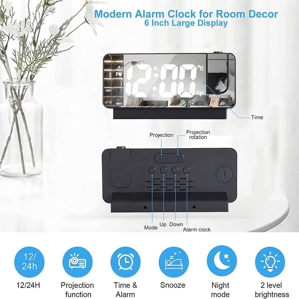 MultiFunction Projection Alarm Clock  Silent Luminous Bedside  Desktop Clock 2