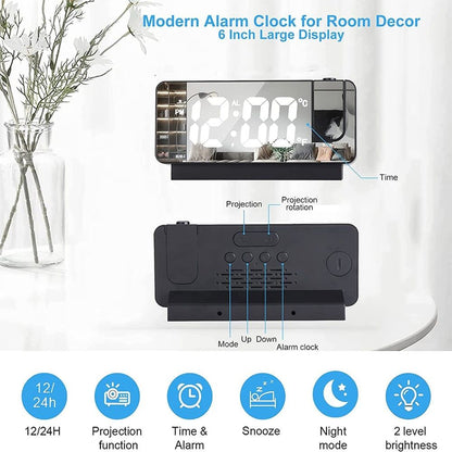 MultiFunction Projection Alarm Clock  Silent Luminous Bedside  Desktop Clock 2