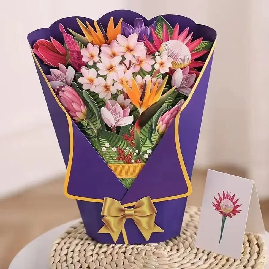 Handmade 3D Pop-Up Paper Flower Bouquet Cards - Forever Hand Bouquet for Valentine's & Mother's Day Gifts (1/3/5PCS)