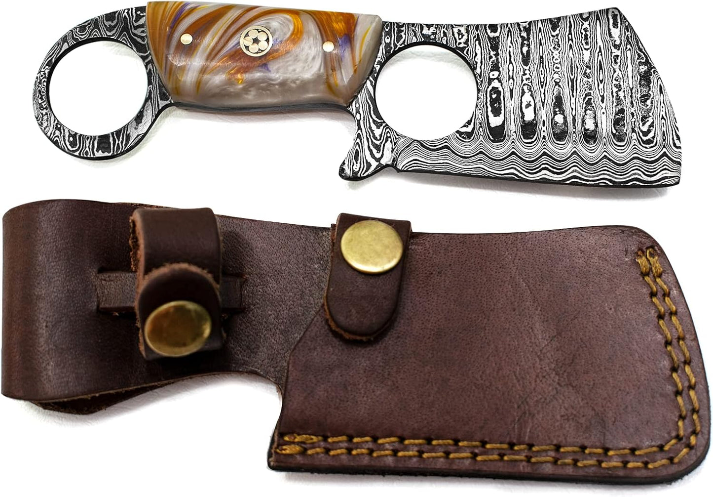 Damascus Steel Mini Cleaver Fixed Blade Pocket Knife Acrylic Handle With Sheath Kitchen  Outdoors 1