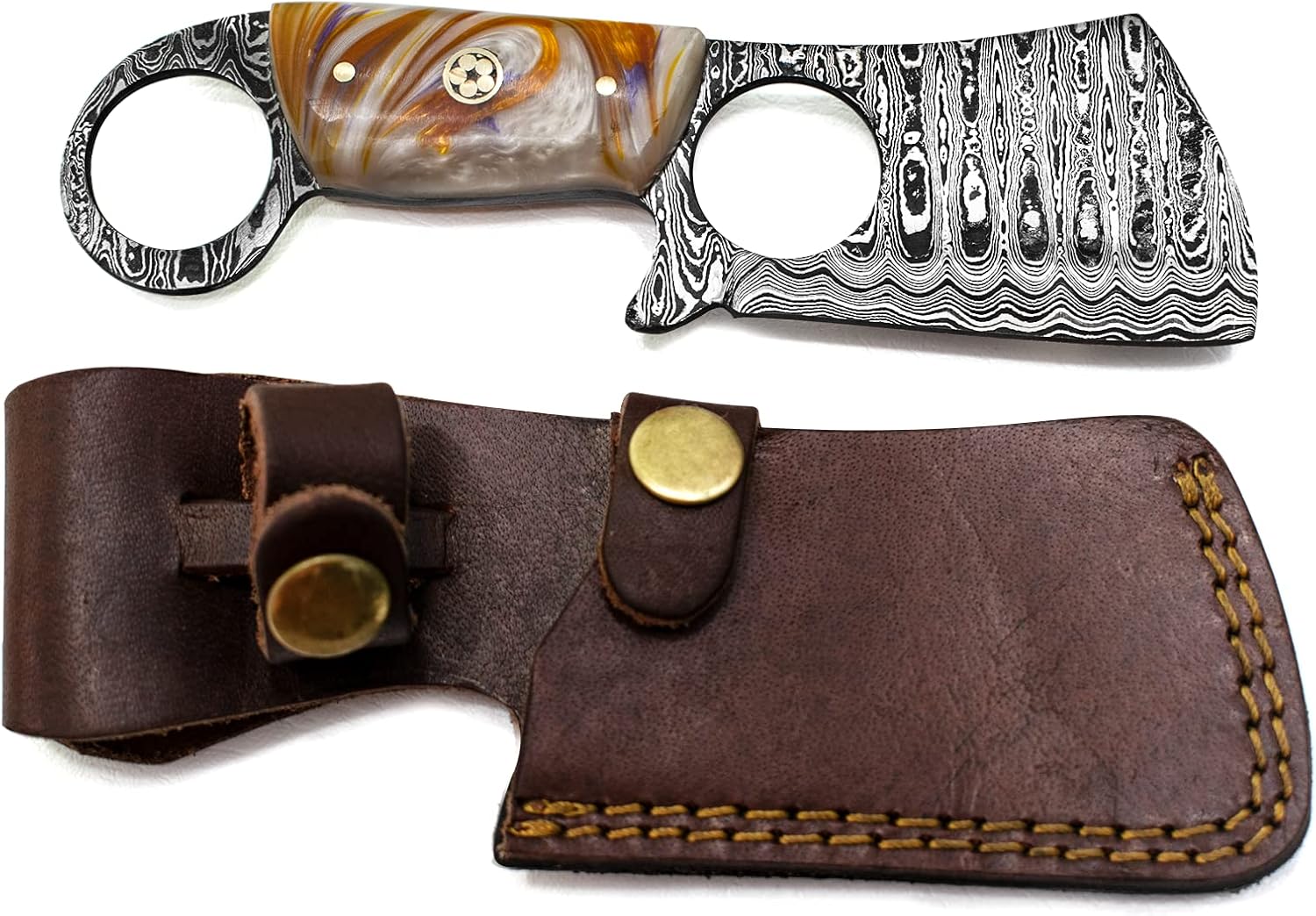 Damascus Steel Mini Cleaver Fixed Blade Pocket Knife Acrylic Handle With Sheath Kitchen  Outdoors 1