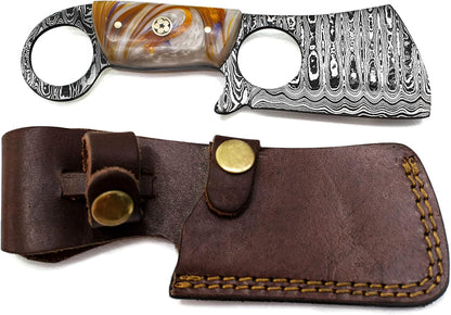 Damascus Steel Mini Cleaver Fixed Blade Pocket Knife Acrylic Handle With Sheath Kitchen  Outdoors 1