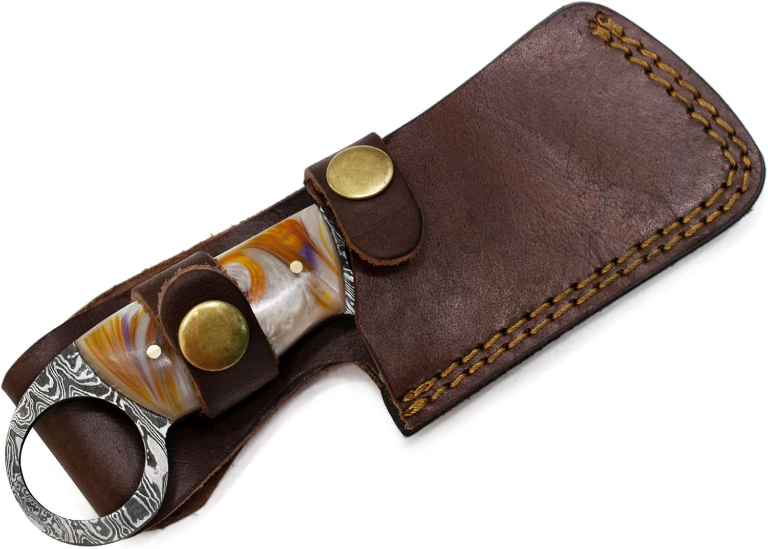 Damascus Steel Mini Cleaver Fixed Blade Pocket Knife Acrylic Handle With Sheath Kitchen  Outdoors 3