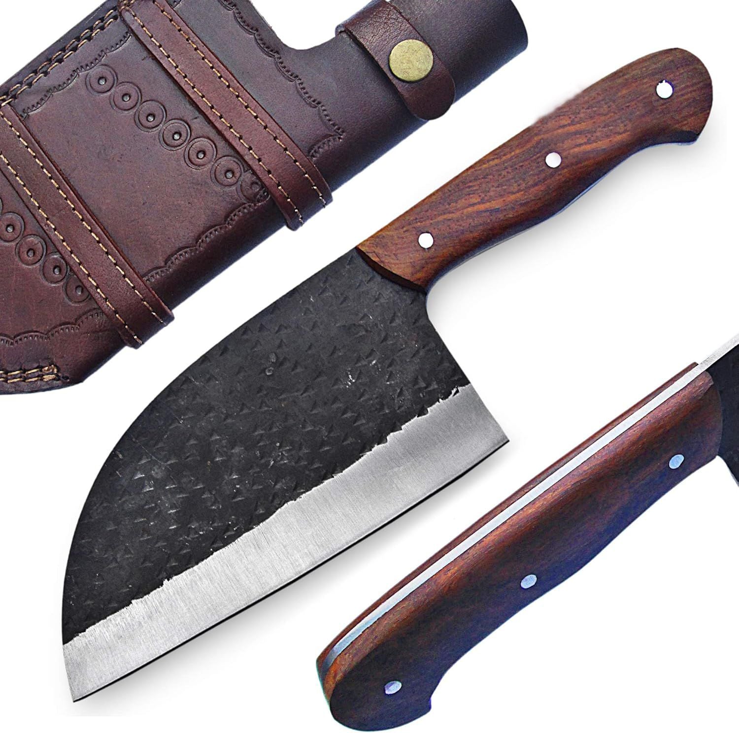 D2 Cleaver Fixed Blade Pocket Knife Rose Wood Handle with Sheath Kitchen & Outdoors