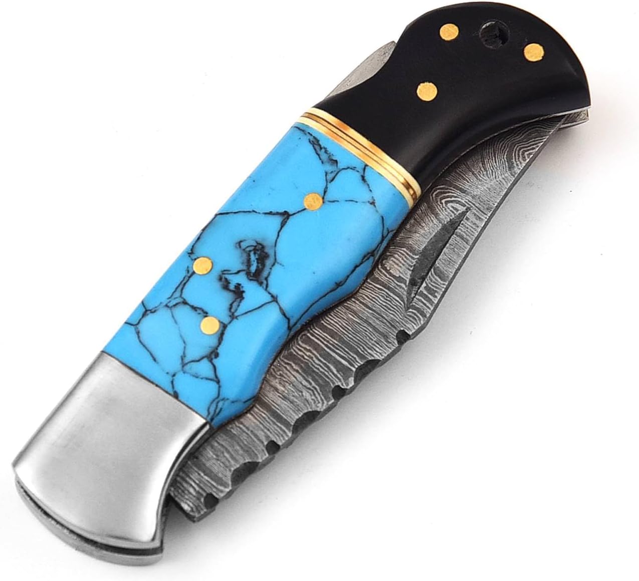 ALFARI Damascus Folding Pocket Knife For Men Deal For Camping Outdoor Hiking With Sheath Ideal For  1