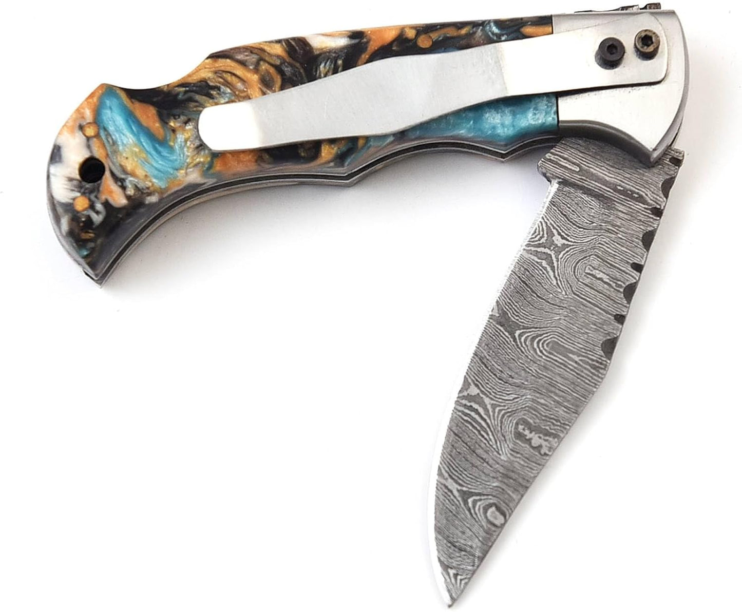 ALFARI Damascus Folding Pocket Knife For Men Deal For Camping Outdoor Hiking With Sheath Ideal For  1