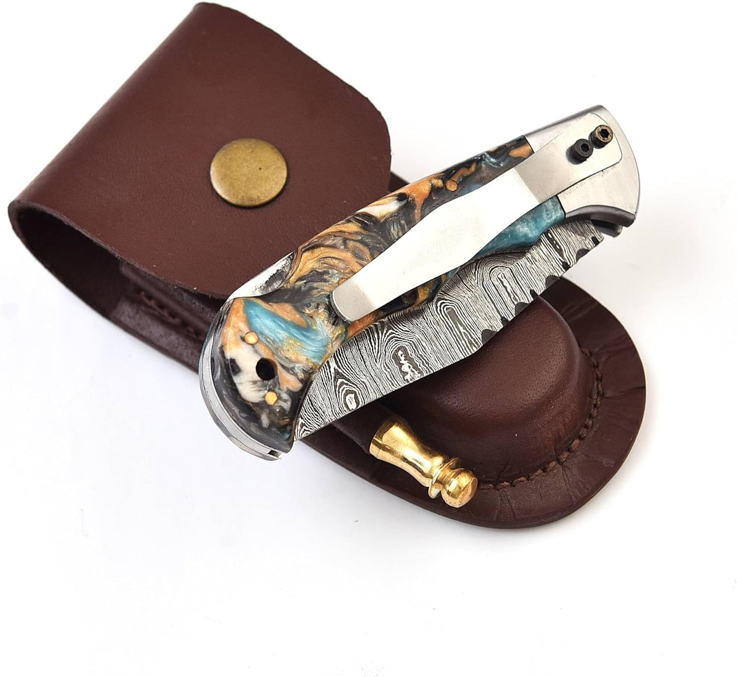 ALFARI Damascus Folding Pocket Knife For Men Deal For Camping Outdoor Hiking With Sheath Ideal For  2